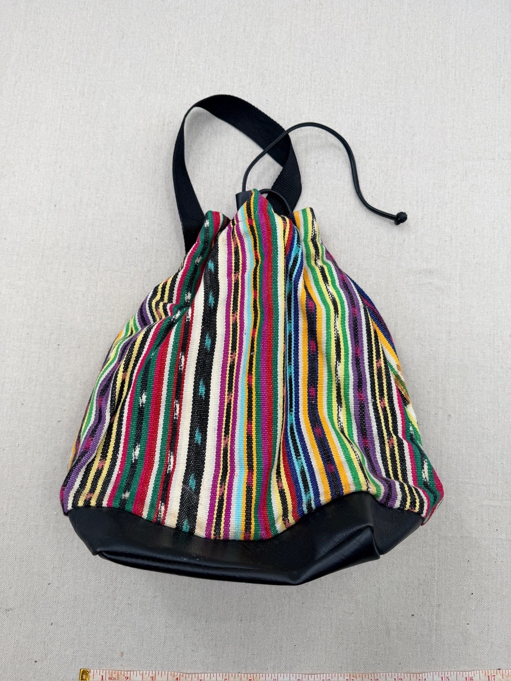 Multicolor Striped Shoulder Drawstring Bag with Black Base